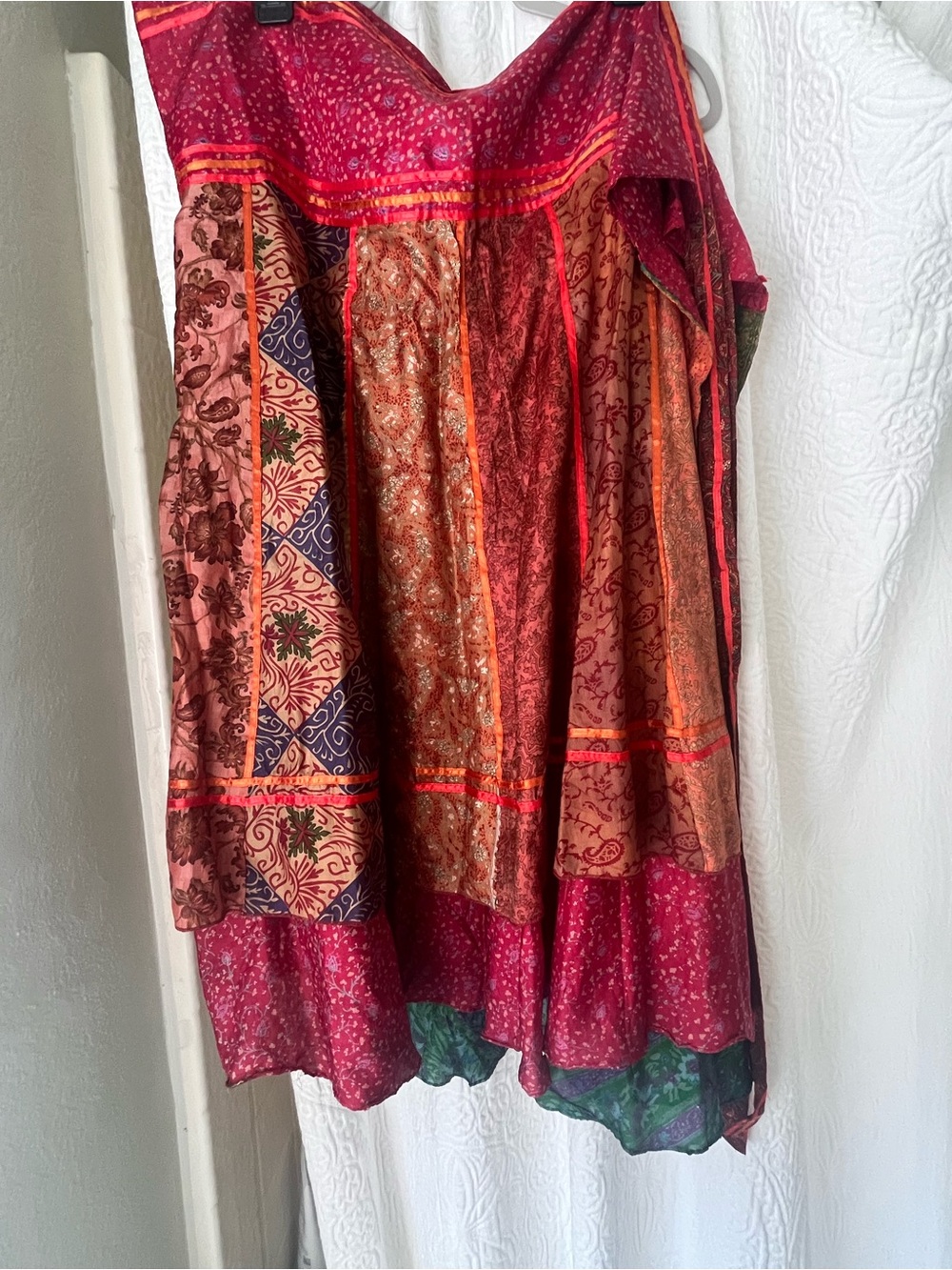 Silk Bohemian Patchwork Midi Wrap Skirt
